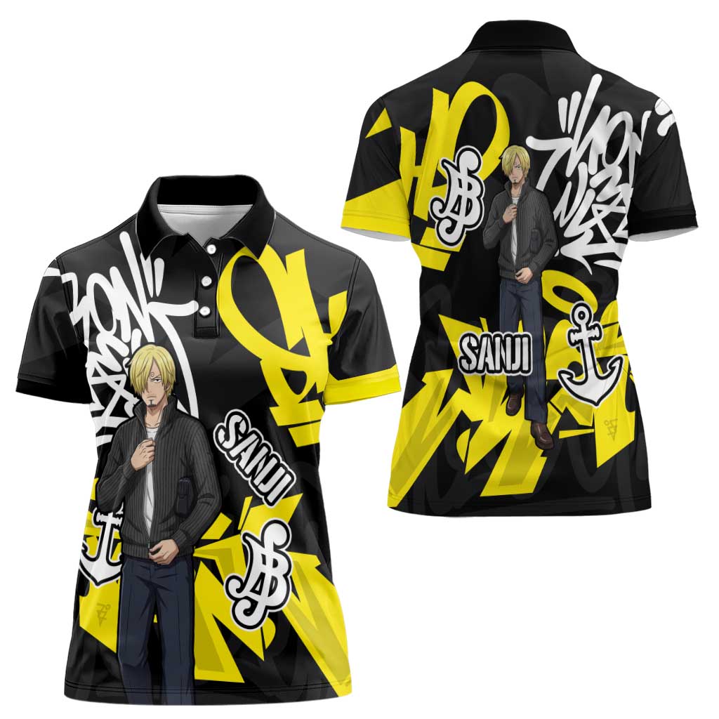 Vinsmoke Sanji One Piece Women Polo Shirt Graffiti Street Art Anime Collage