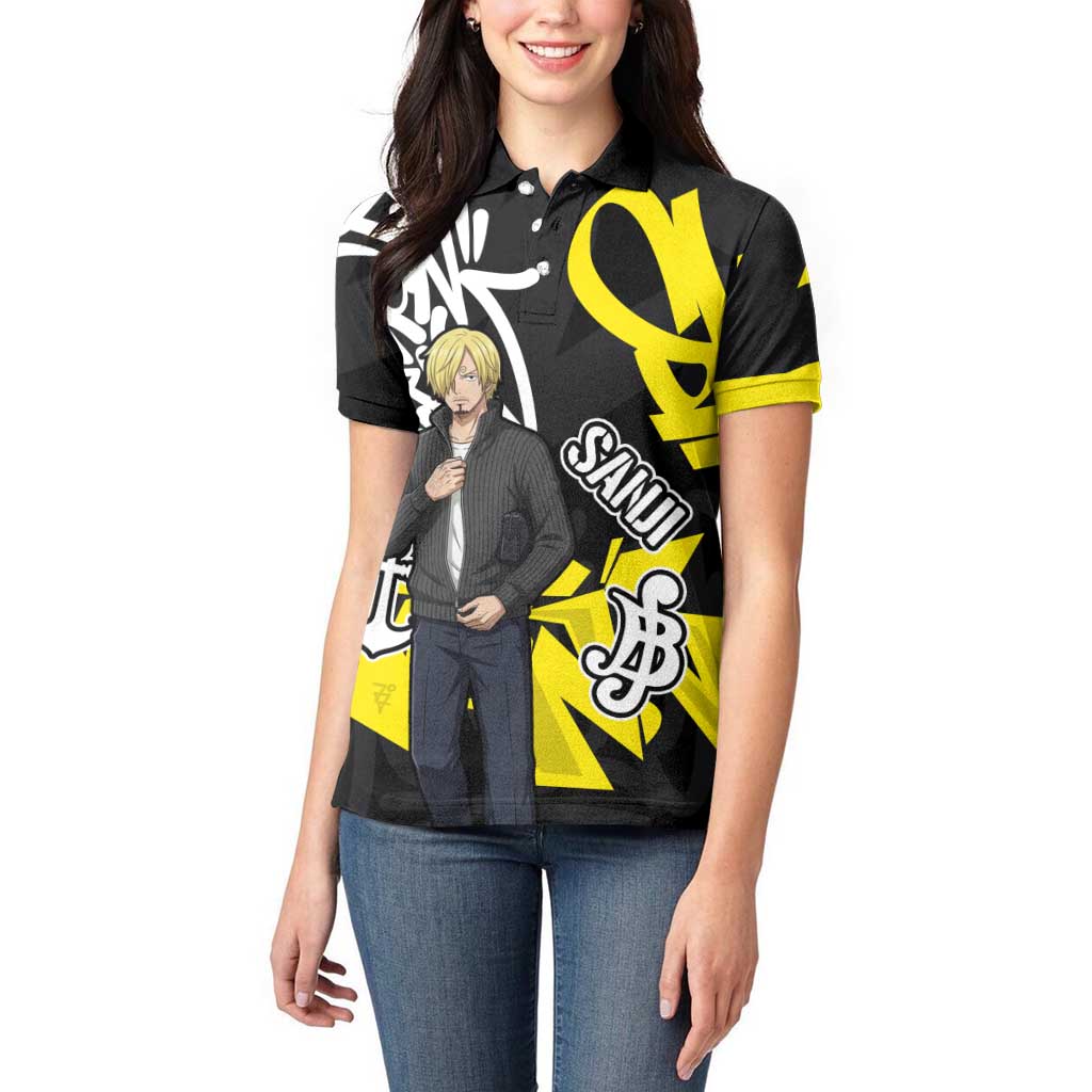 Vinsmoke Sanji One Piece Women Polo Shirt Graffiti Street Art Anime Collage