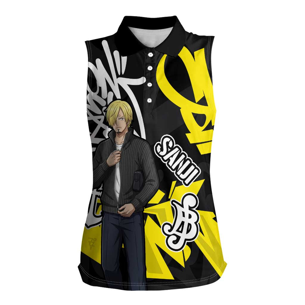 Vinsmoke Sanji One Piece Women Sleeveless Polo Shirt Graffiti Street Art Anime Collage