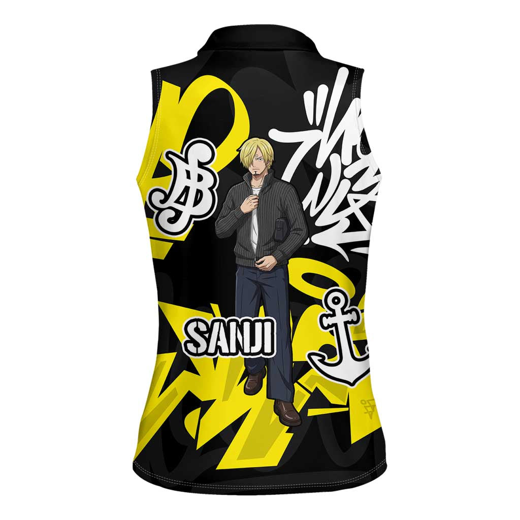 Vinsmoke Sanji One Piece Women Sleeveless Polo Shirt Graffiti Street Art Anime Collage