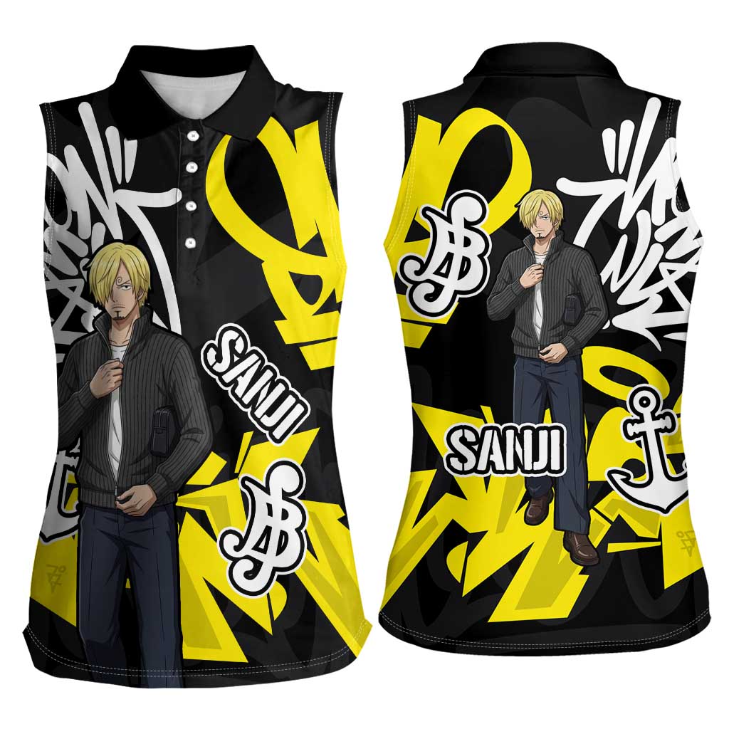 Vinsmoke Sanji One Piece Women Sleeveless Polo Shirt Graffiti Street Art Anime Collage