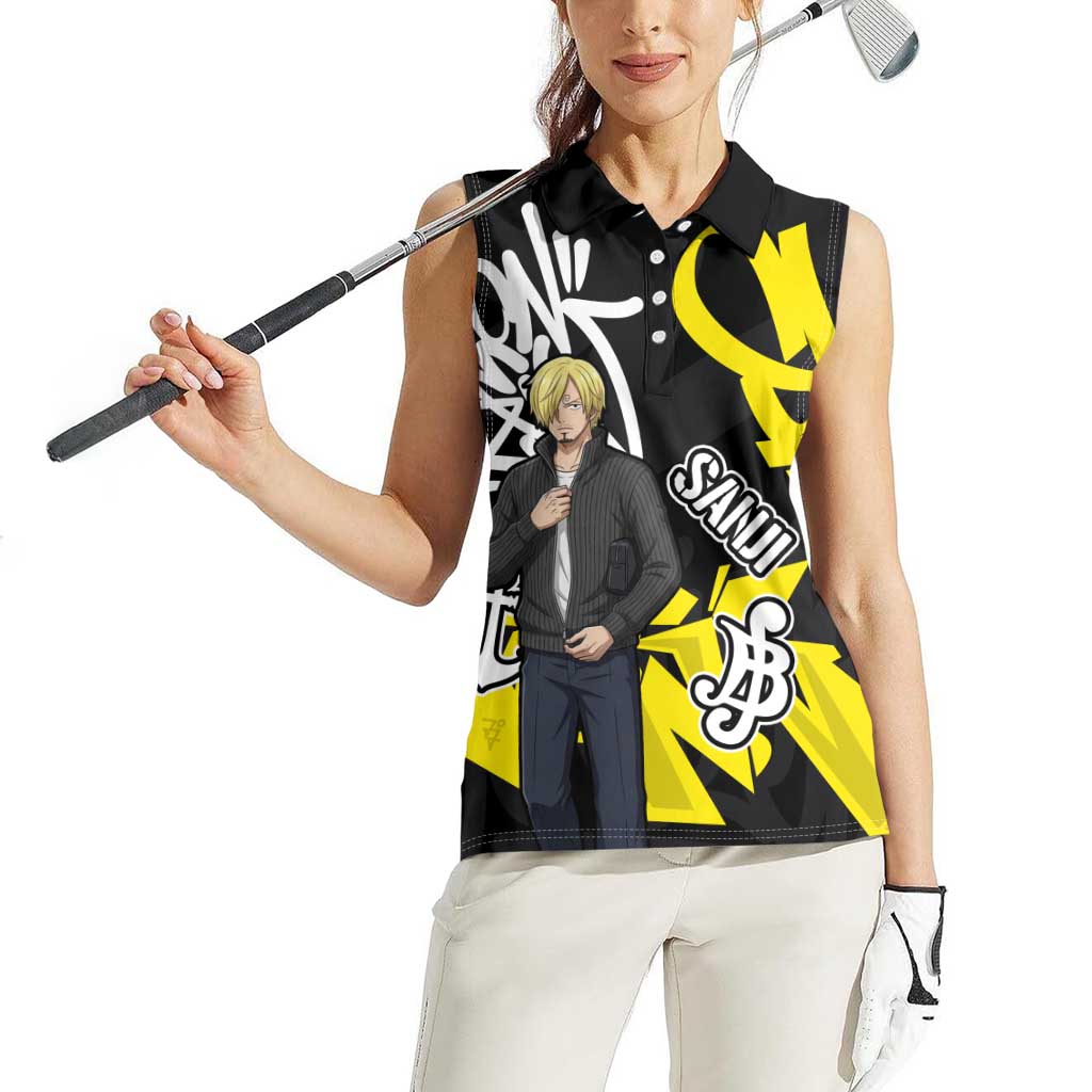 Vinsmoke Sanji One Piece Women Sleeveless Polo Shirt Graffiti Street Art Anime Collage