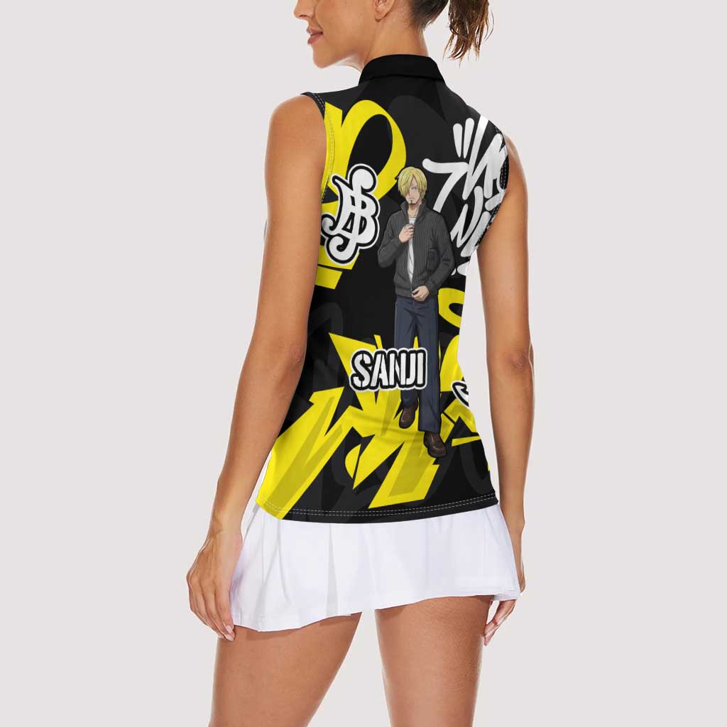 Vinsmoke Sanji One Piece Women Sleeveless Polo Shirt Graffiti Street Art Anime Collage