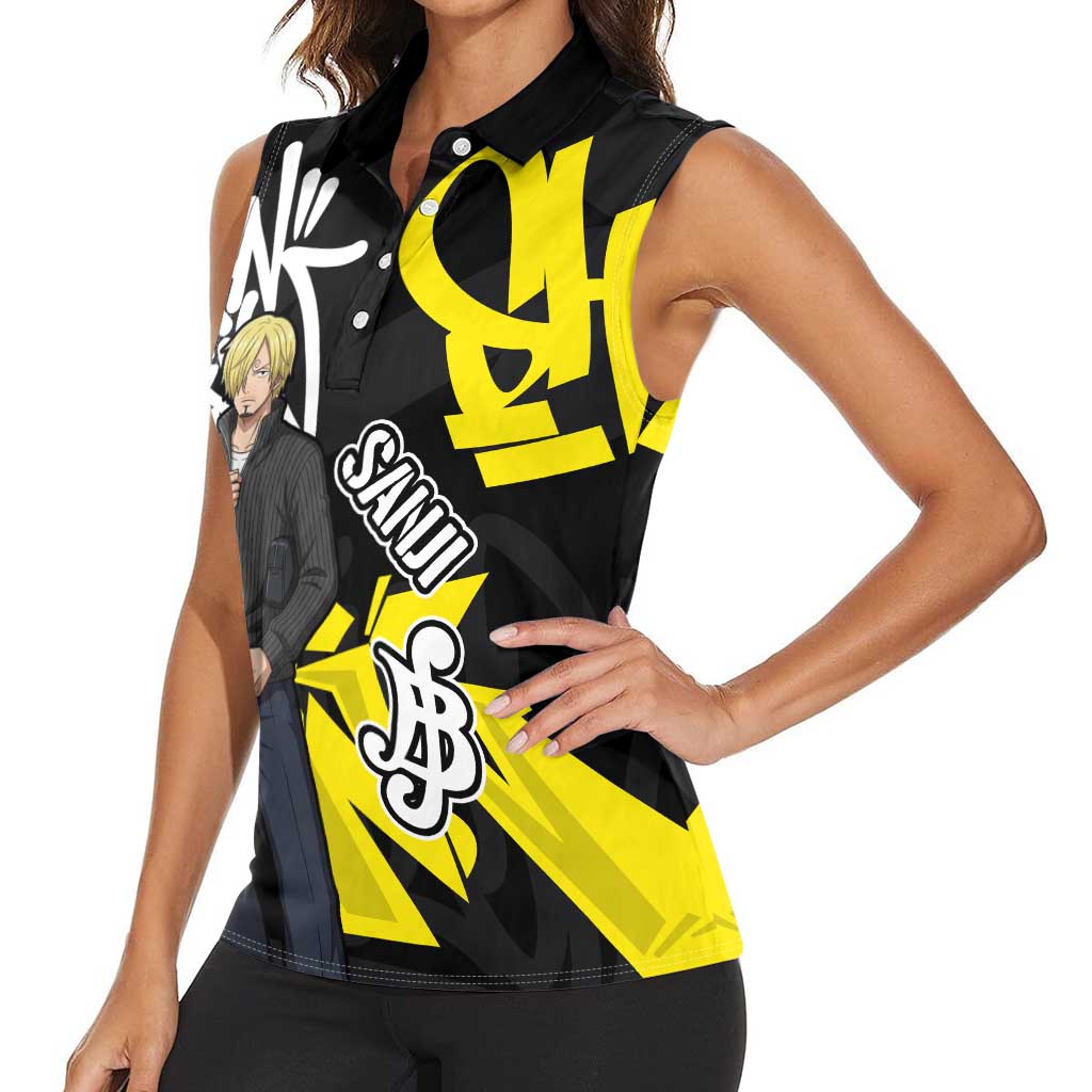 Vinsmoke Sanji One Piece Women Sleeveless Polo Shirt Graffiti Street Art Anime Collage