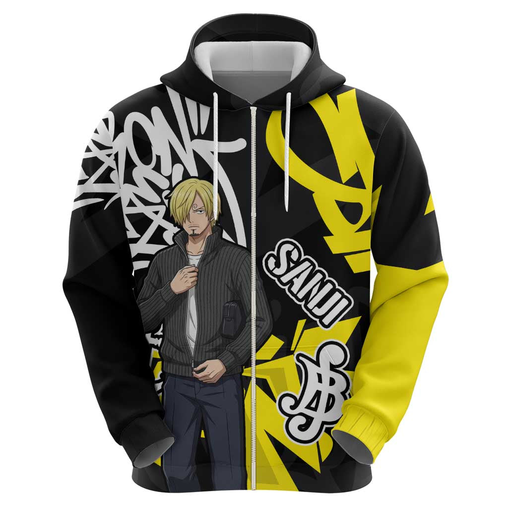 Vinsmoke Sanji One Piece Zip Hoodie Graffiti Street Art Anime Collage