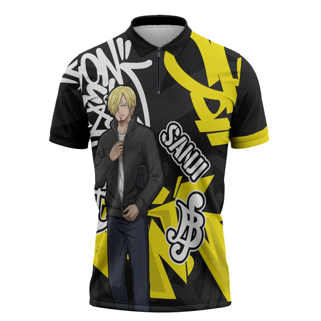 Vinsmoke Sanji One Piece Zipper Polo Shirt Graffiti Street Art Anime Collage