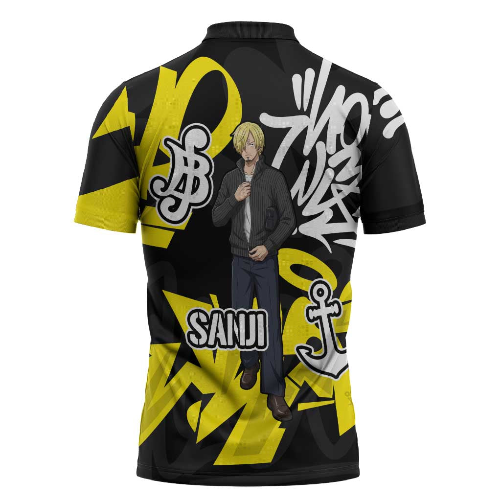 Vinsmoke Sanji One Piece Zipper Polo Shirt Graffiti Street Art Anime Collage