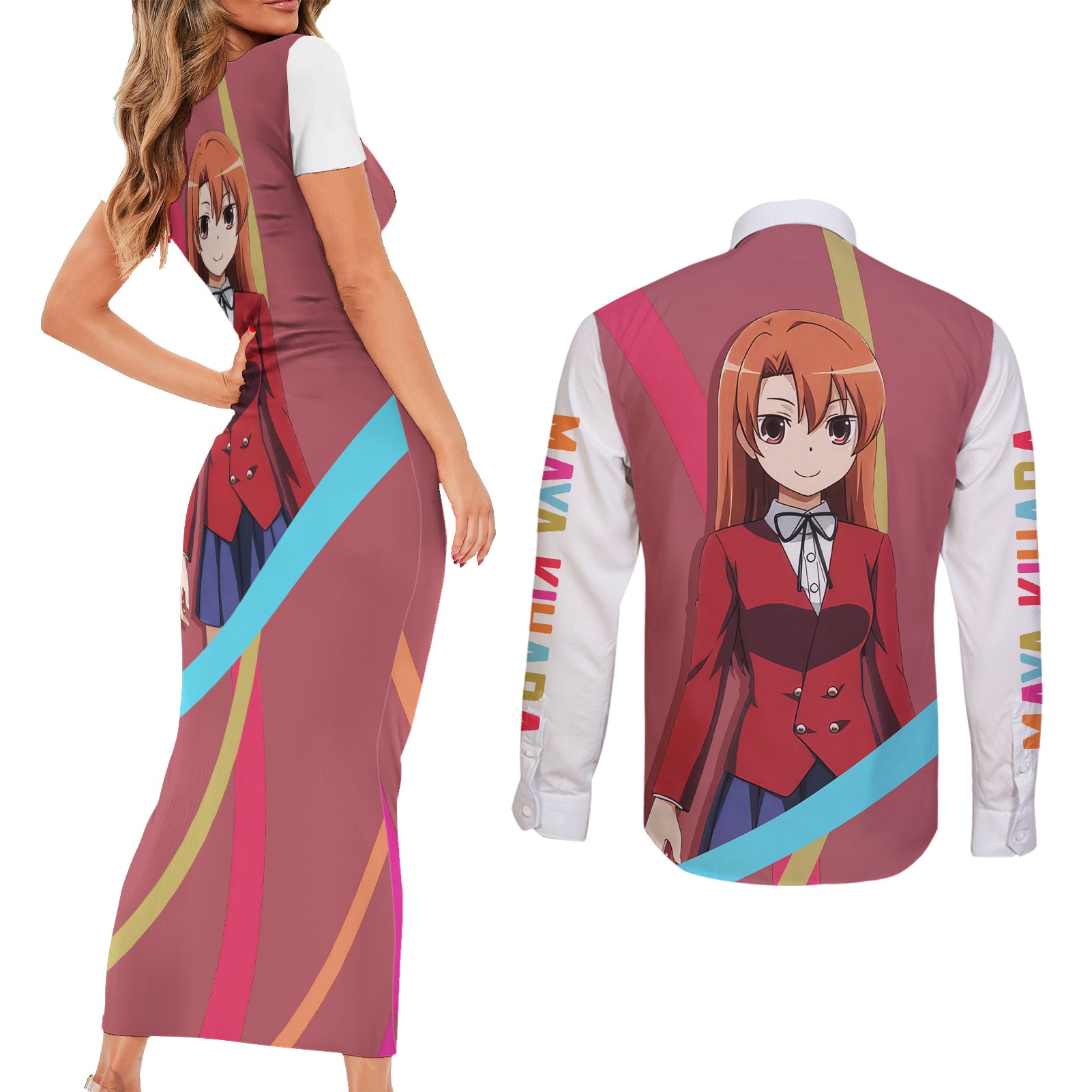 Maya Kihara Couples Matching Short Sleeve Bodycon Dress and Long Sleeve Button Shirt Toradora