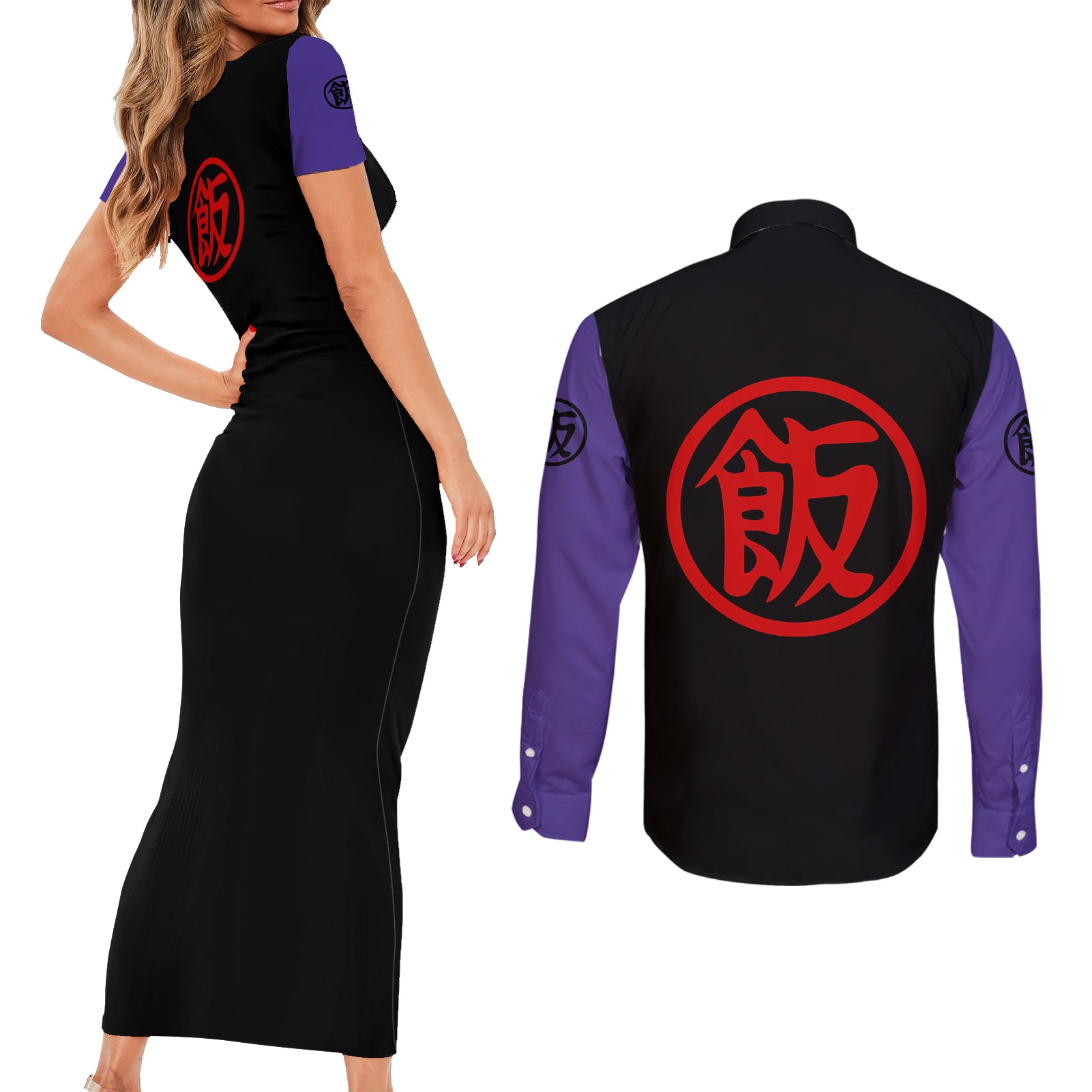 Gohan Adult SSJ2 Couples Matching Short Sleeve Bodycon Dress and Long Sleeve Button Shirt Dragon Ball Anime Mix Manga