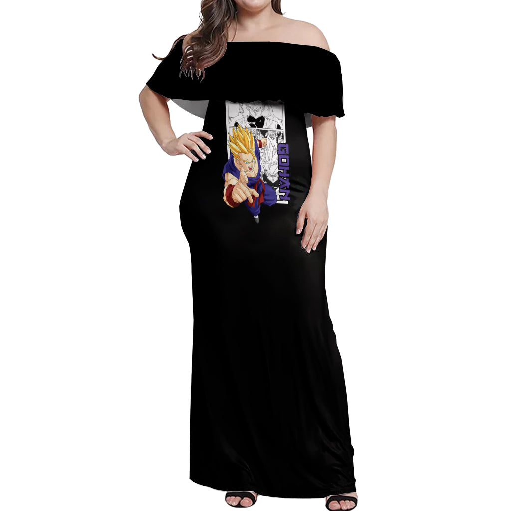 Gohan Adult SSJ2 Off Shoulder Maxi Dress Dragon Ball Anime Mix Manga