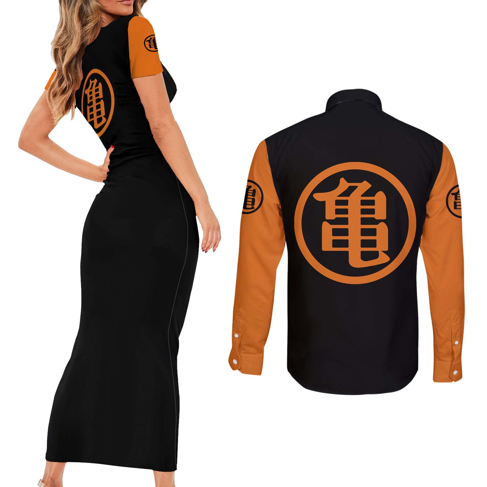 Master Roshi Couples Matching Short Sleeve Bodycon Dress and Long Sleeve Button Shirt Dragon Ball Anime Mix Manga