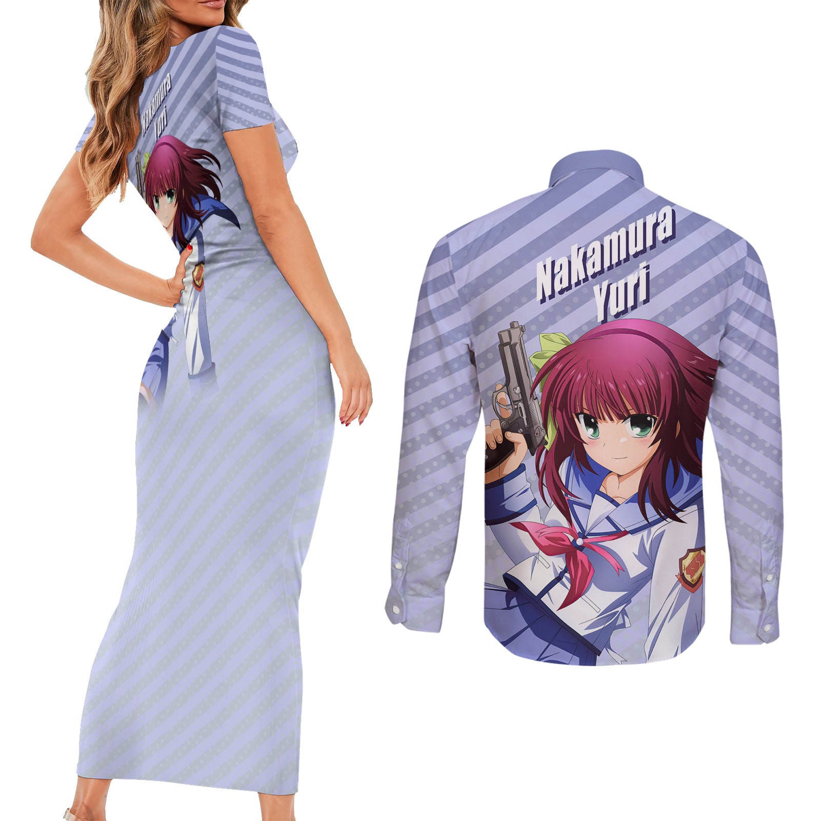 Nakamura Yuri Couples Matching Short Sleeve Bodycon Dress and Long Sleeve Button Shirt Angel Beast