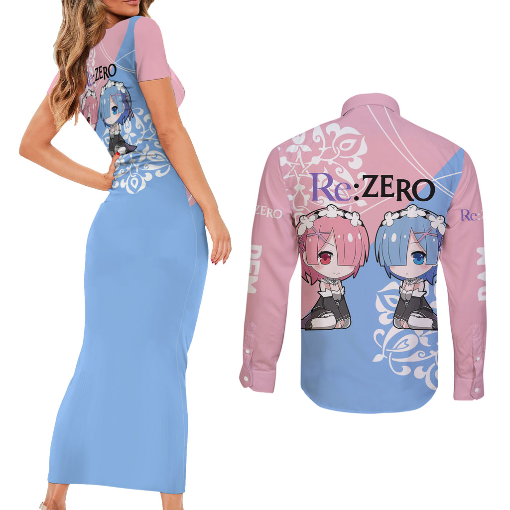 Rem & Ram Couples Matching Short Sleeve Bodycon Dress and Long Sleeve Button Shirt Re Zero
