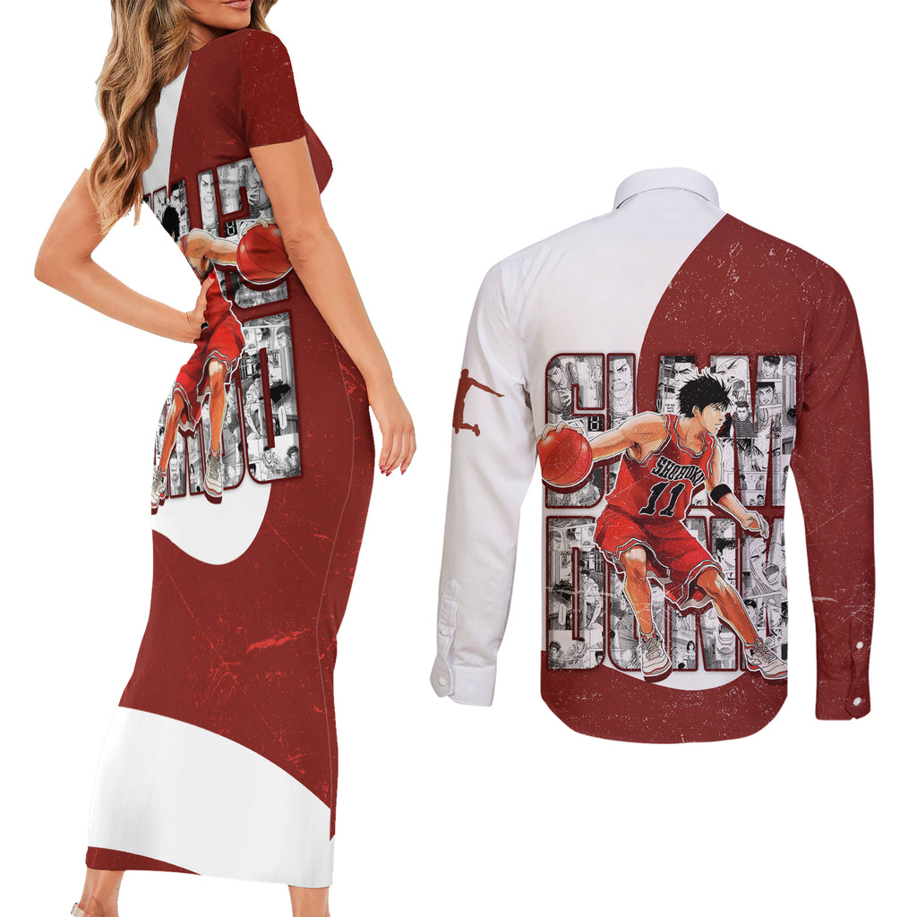 Kaede Rukawa - Slam Dunk - Number 11 Couples Matching Short Sleeve Bodycon Dress and Long Sleeve Button Shirt Anime Mix Manga Style