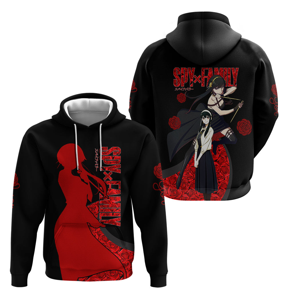 Yor Foger SpyxFamily Hoodie Black And Roses Anime Style
