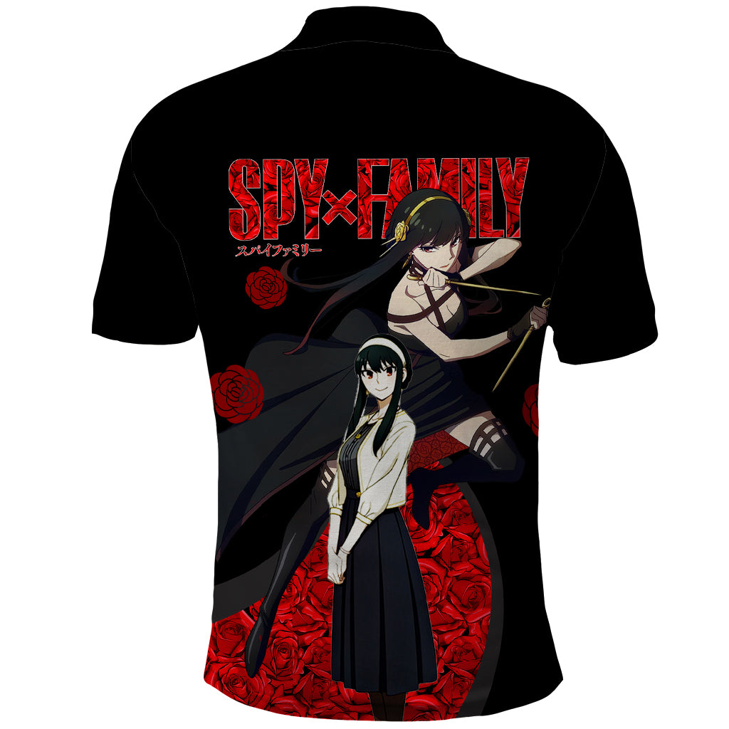 Yor Foger SpyxFamily Polo Shirt Black And Roses Anime Style
