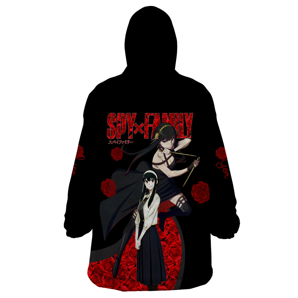 Yor Foger SpyxFamily Wearable Blanket Hoodie Black And Roses Anime Style