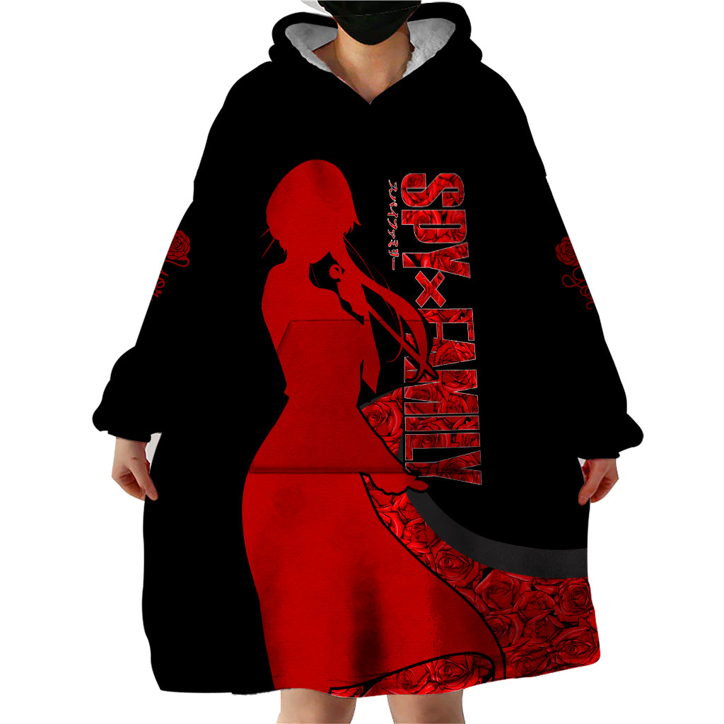 Yor Foger SpyxFamily Wearable Blanket Hoodie Black And Roses Anime Style