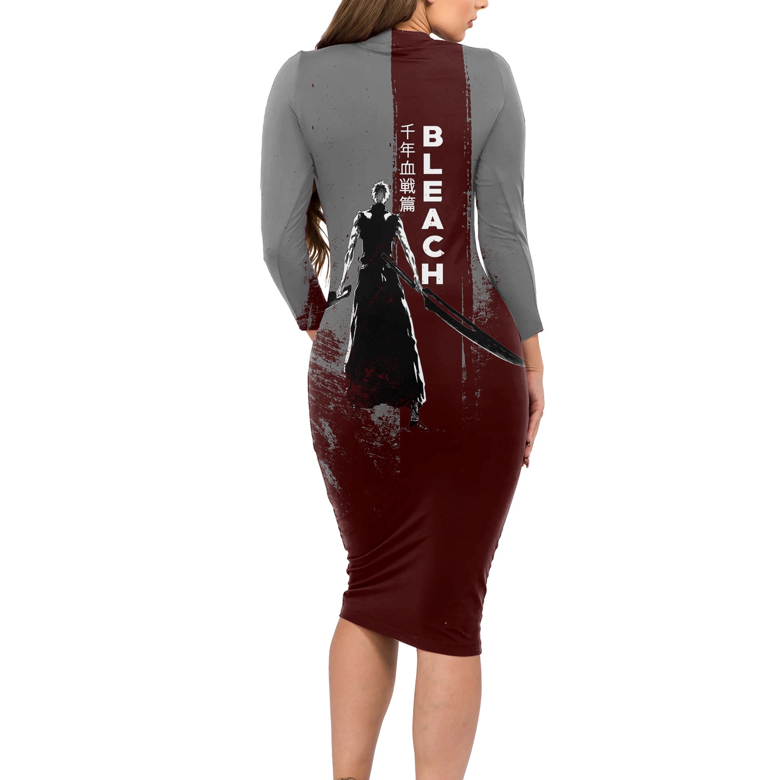 Ichigo Kurosaki - Bleach Long Sleeve Bodycon Dress Grunge Blood Style