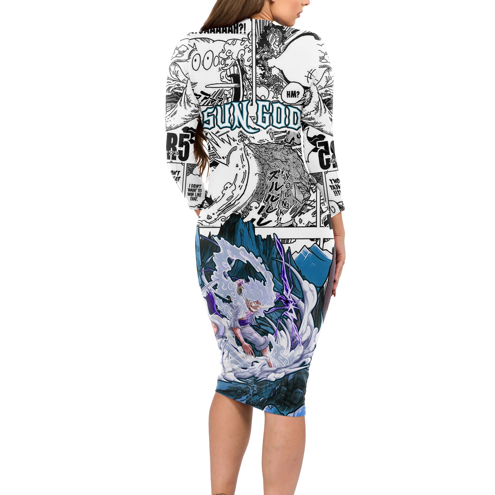 Monkey D Luffy - Nika Sun God Long Sleeve Bodycon Dress Anime Mix Manga Style