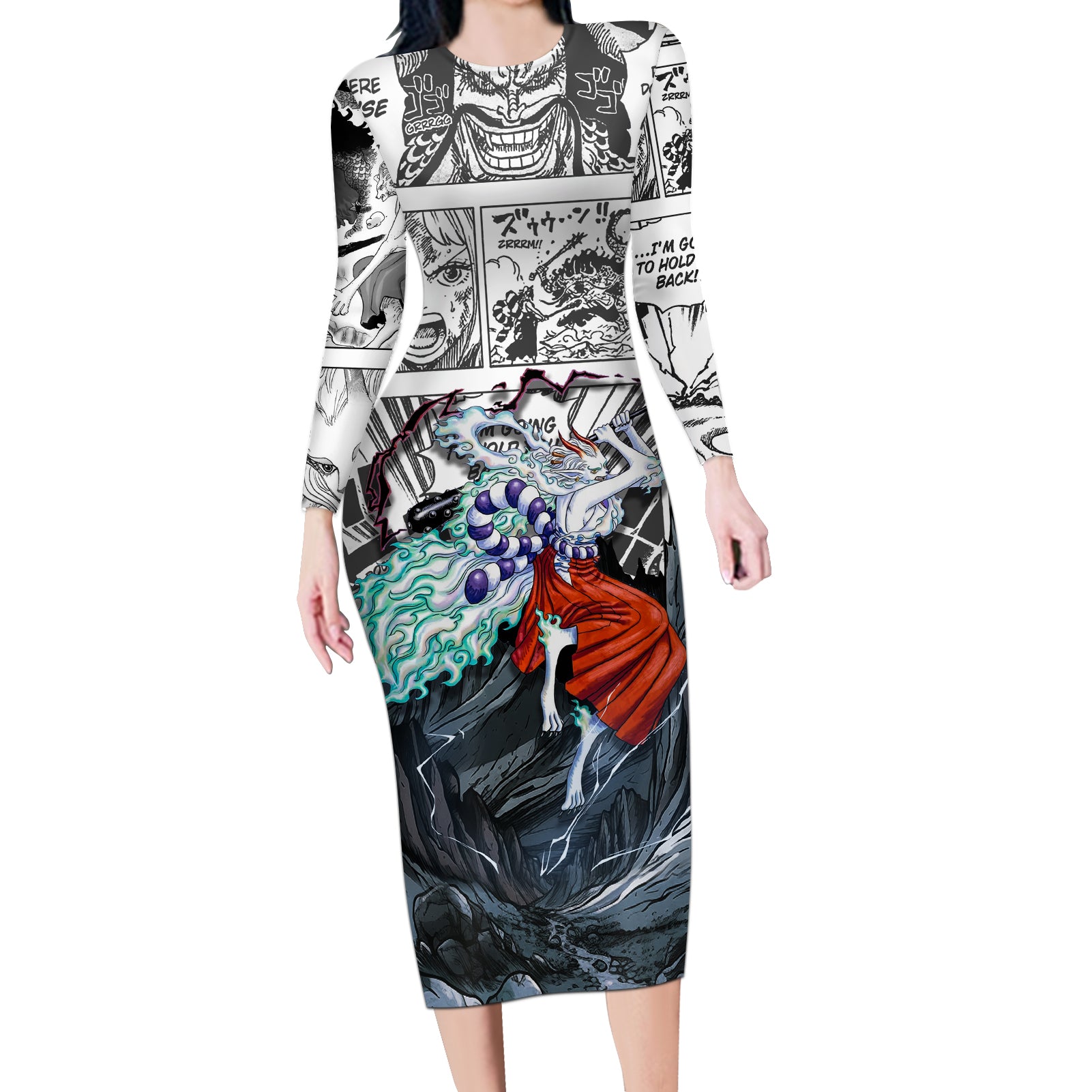 Yamato - One Piece Long Sleeve Bodycon Dress Anime Mix Manga Style