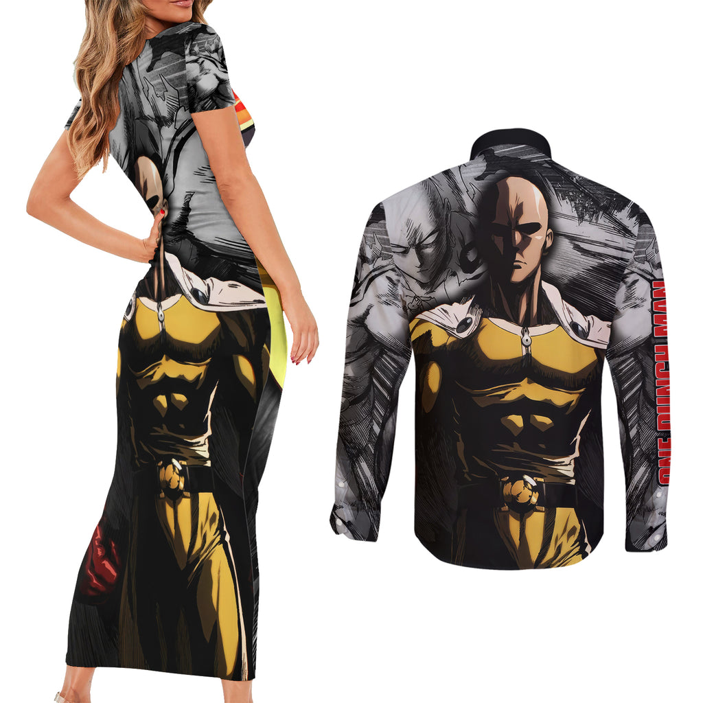 Saitama - One Punch Man Couples Matching Short Sleeve Bodycon Dress and Long Sleeve Button Shirt Anime Mix Manga Style