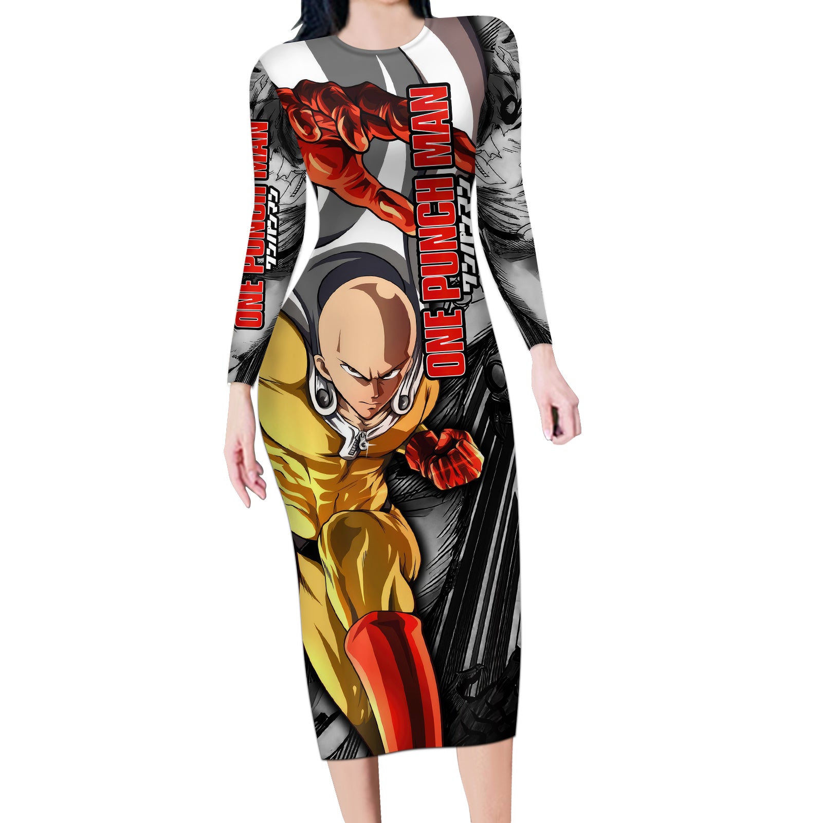 Saitama - One Punch Man Long Sleeve Bodycon Dress Anime Mix Manga Style