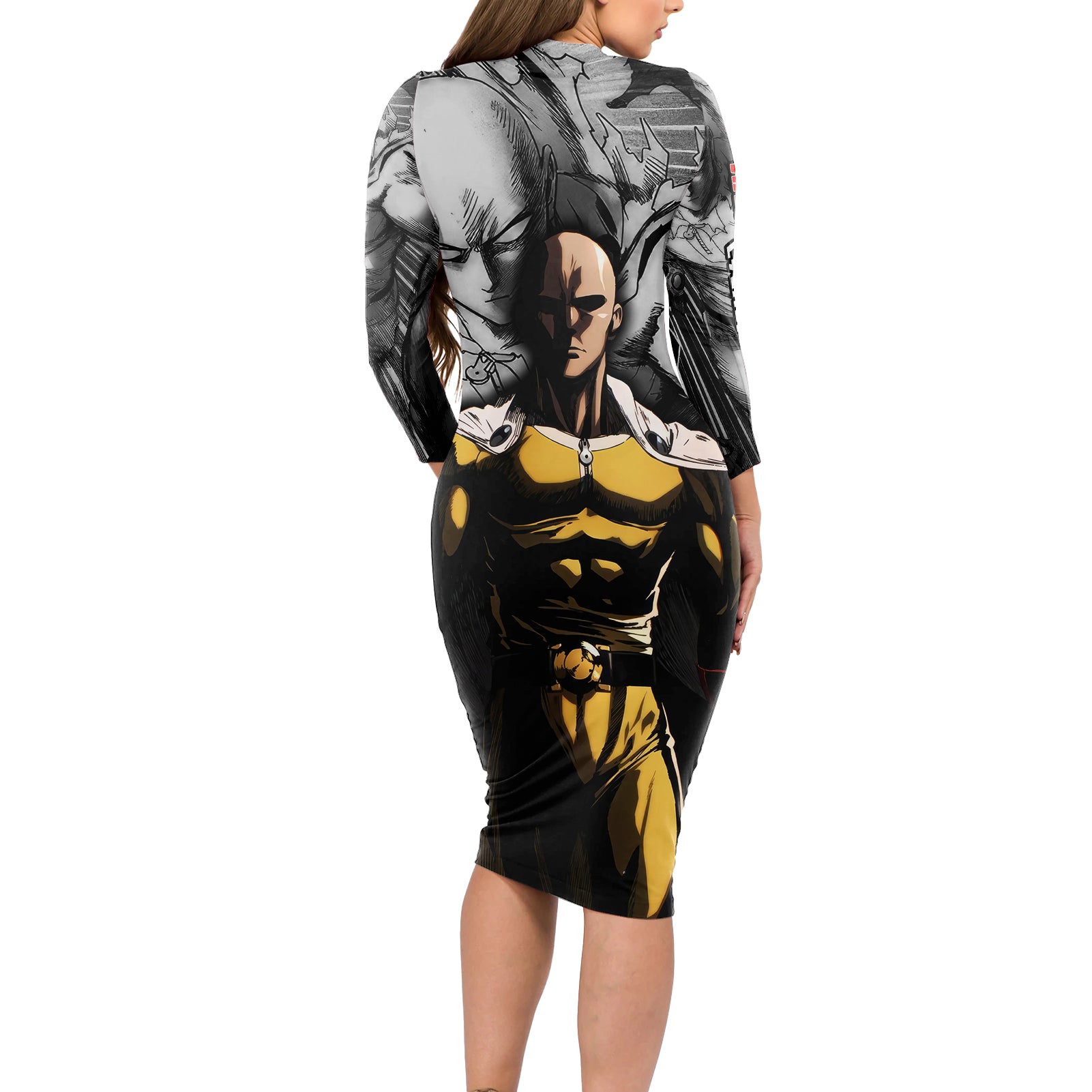 Saitama - One Punch Man Long Sleeve Bodycon Dress Anime Mix Manga Style