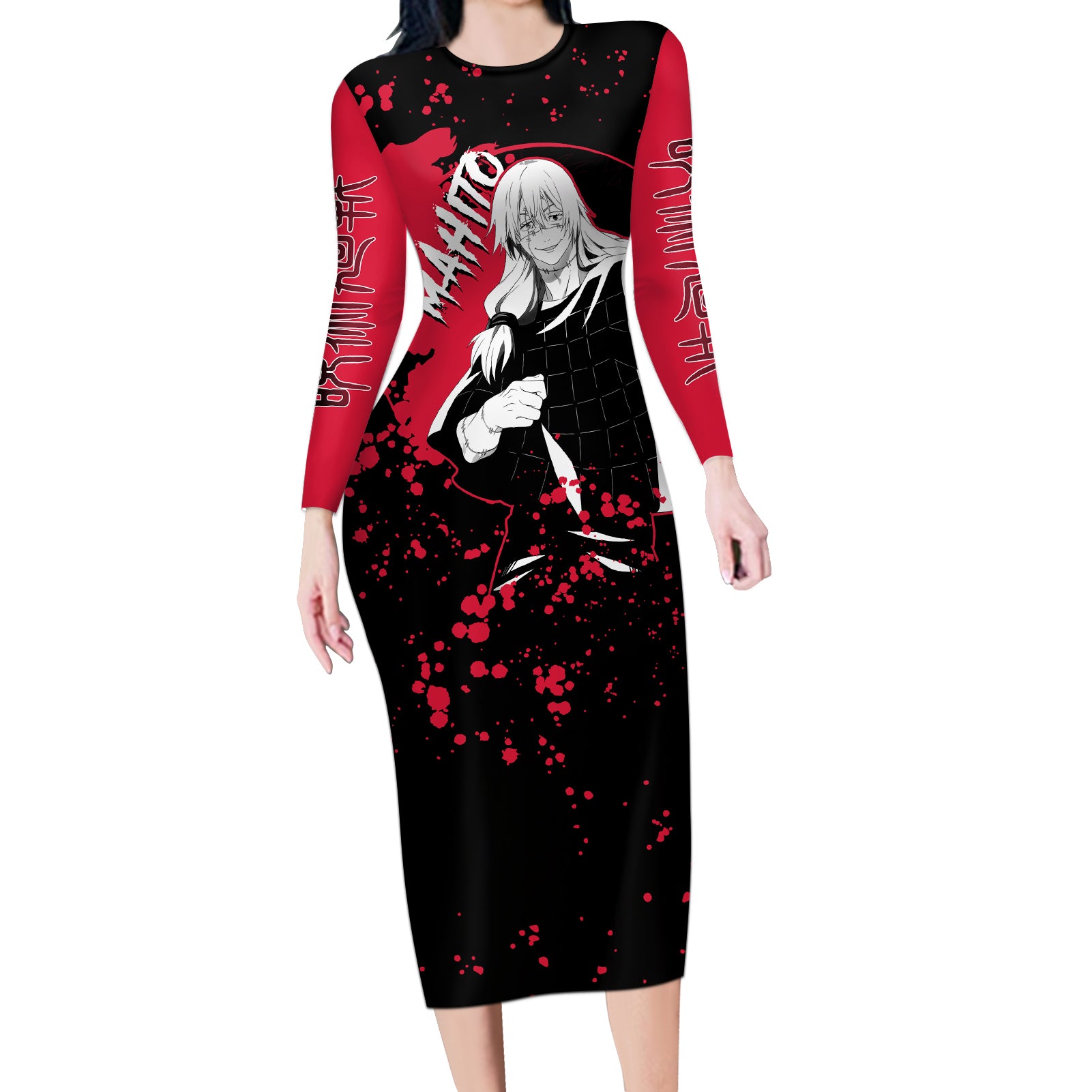 Mahito Jujutsu Kaisen Long Sleeve Bodycon Dress Manga Style Art