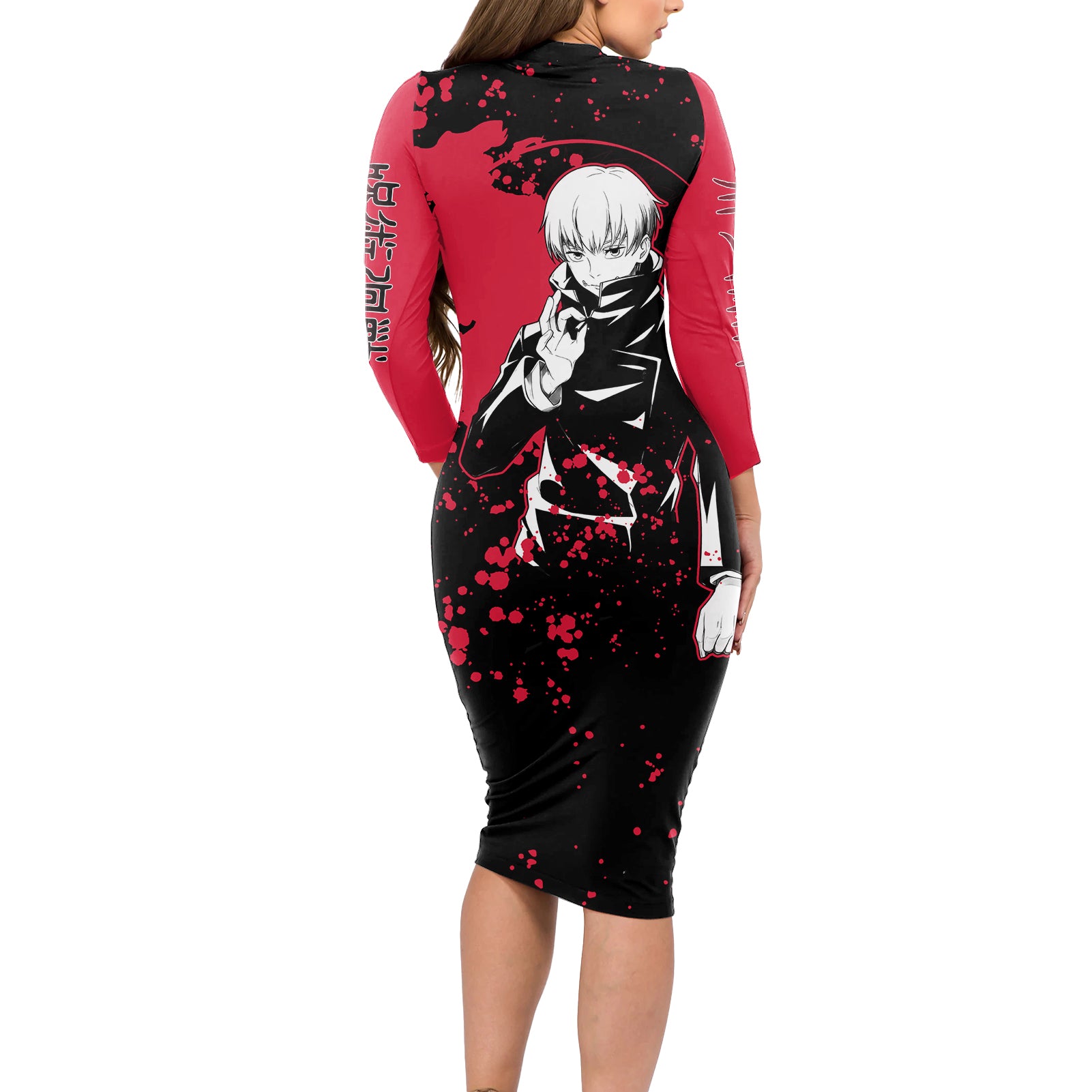 Toge Inumaki Jujutsu Kaisen Long Sleeve Bodycon Dress Manga Style Art
