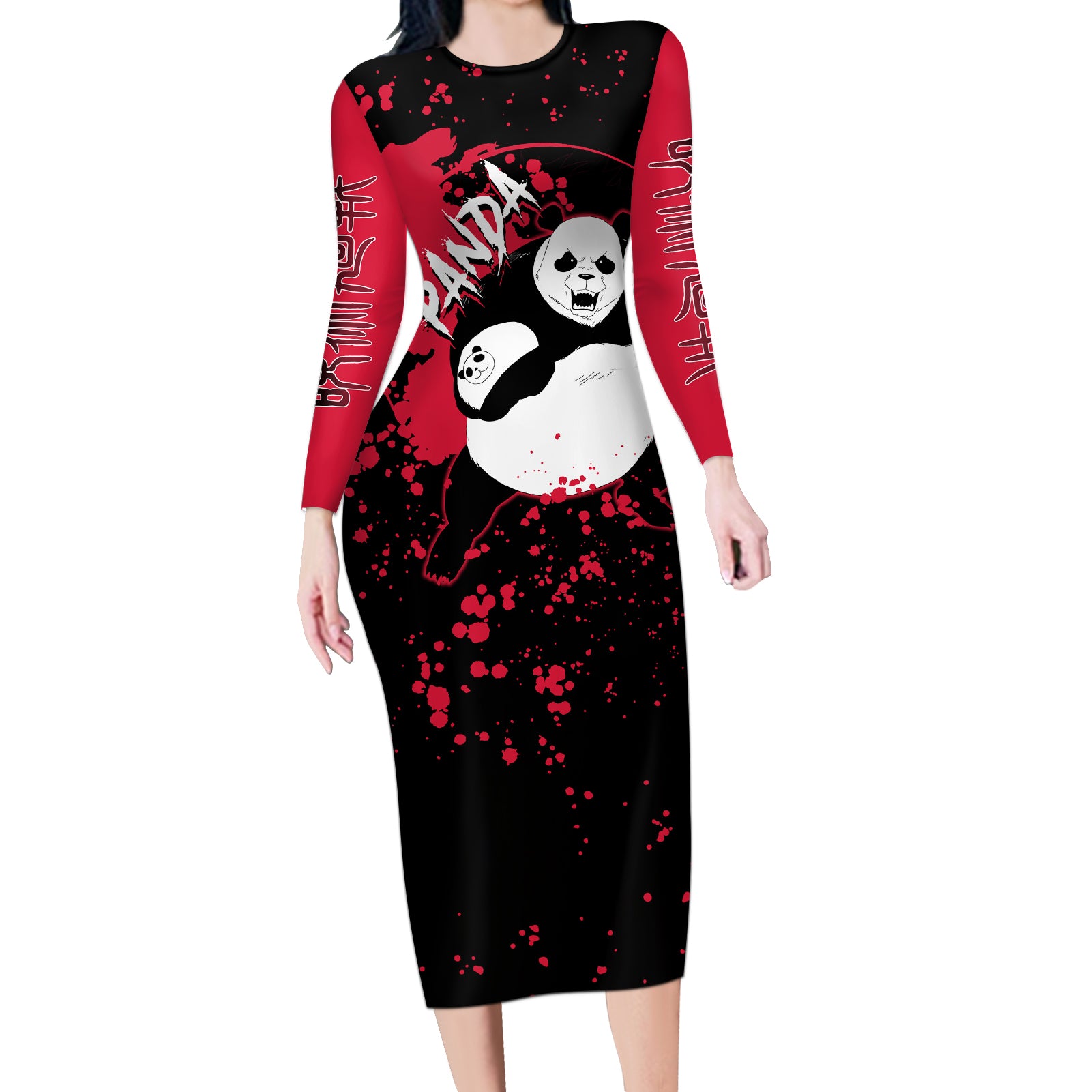 Panda Jujutsu Kaisen Long Sleeve Bodycon Dress Manga Style Art