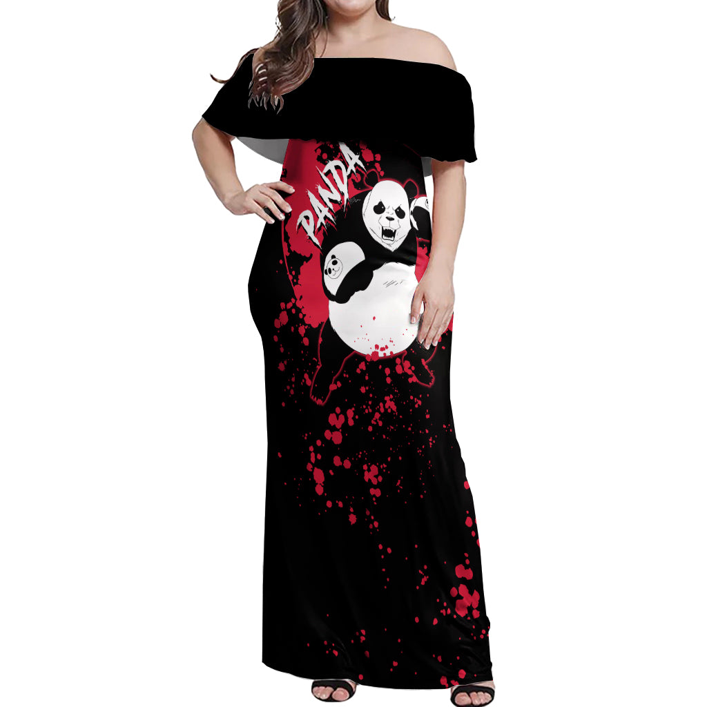 Panda Jujutsu Kaisen Off Shoulder Maxi Dress Manga Style Art