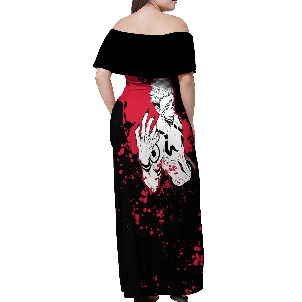 Ryomen Sukuna Jujutsu Kaisen Off Shoulder Maxi Dress Manga Style Art