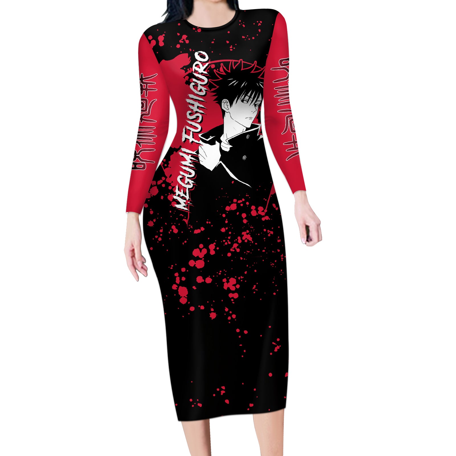 Megumi Fushiguro Jujutsu Kaisen Long Sleeve Bodycon Dress Manga Style Art