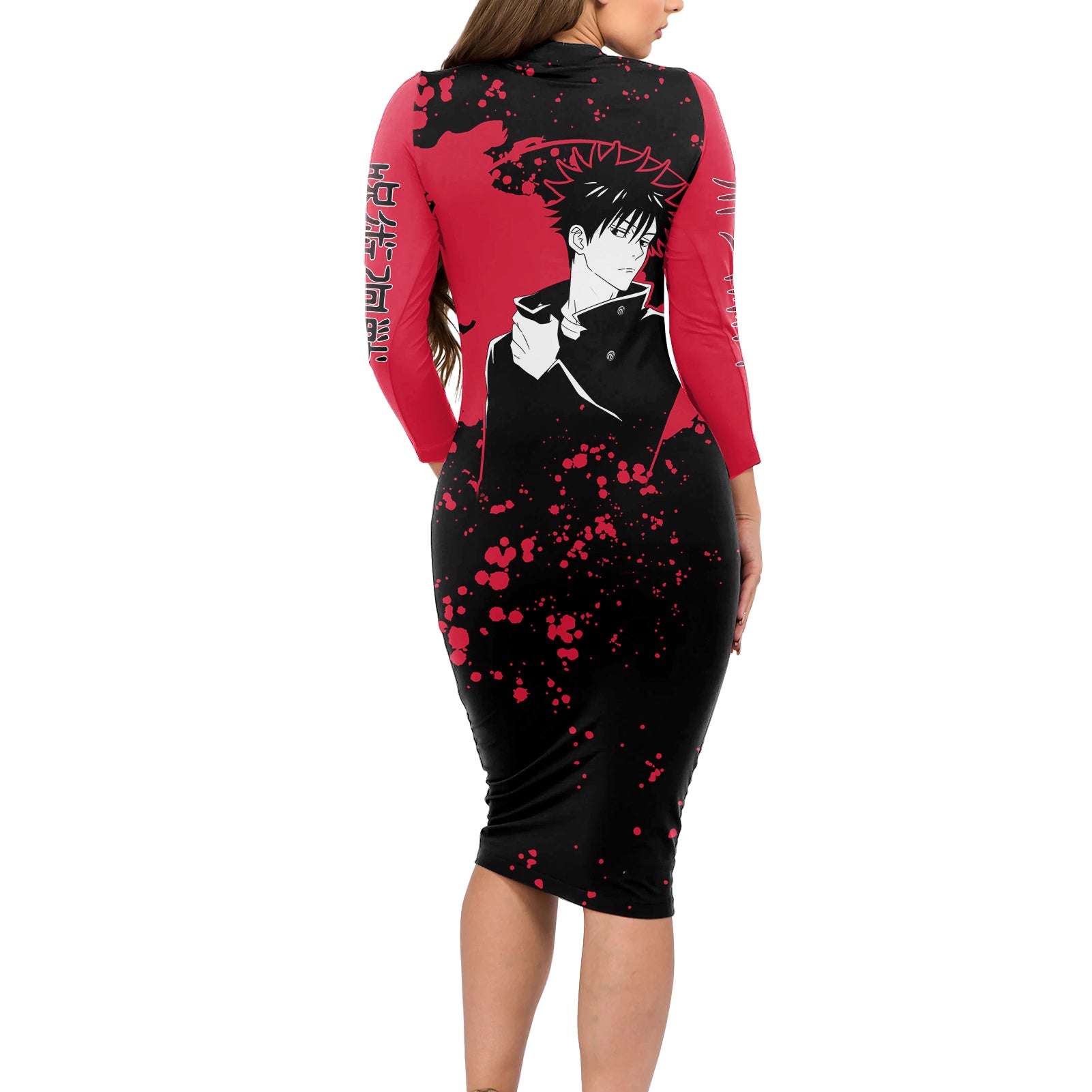 Megumi Fushiguro Jujutsu Kaisen Long Sleeve Bodycon Dress Manga Style Art