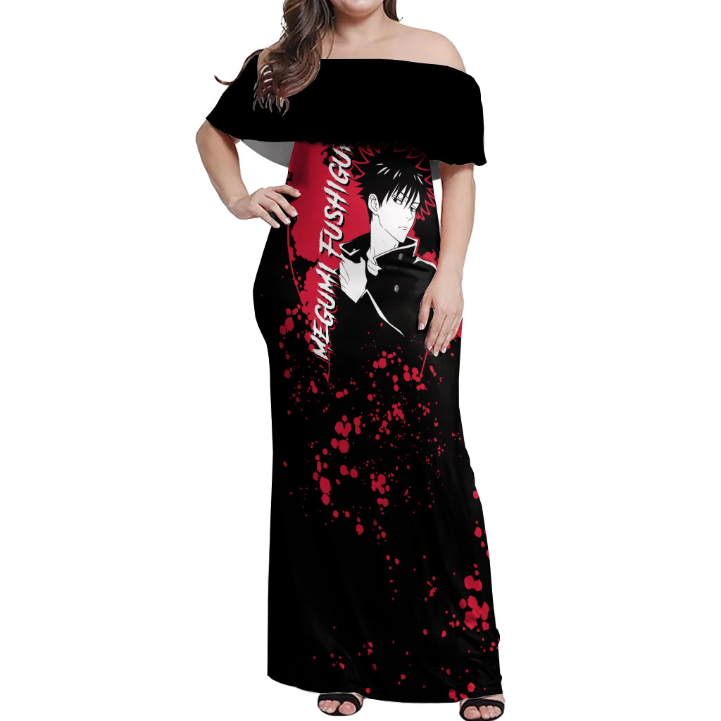 Megumi Fushiguro Jujutsu Kaisen Off Shoulder Maxi Dress Manga Style Art