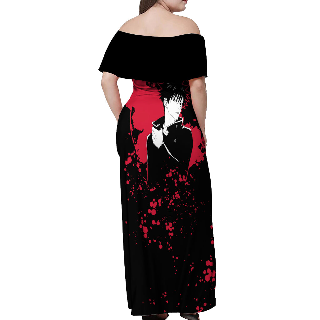Megumi Fushiguro Jujutsu Kaisen Off Shoulder Maxi Dress Manga Style Art