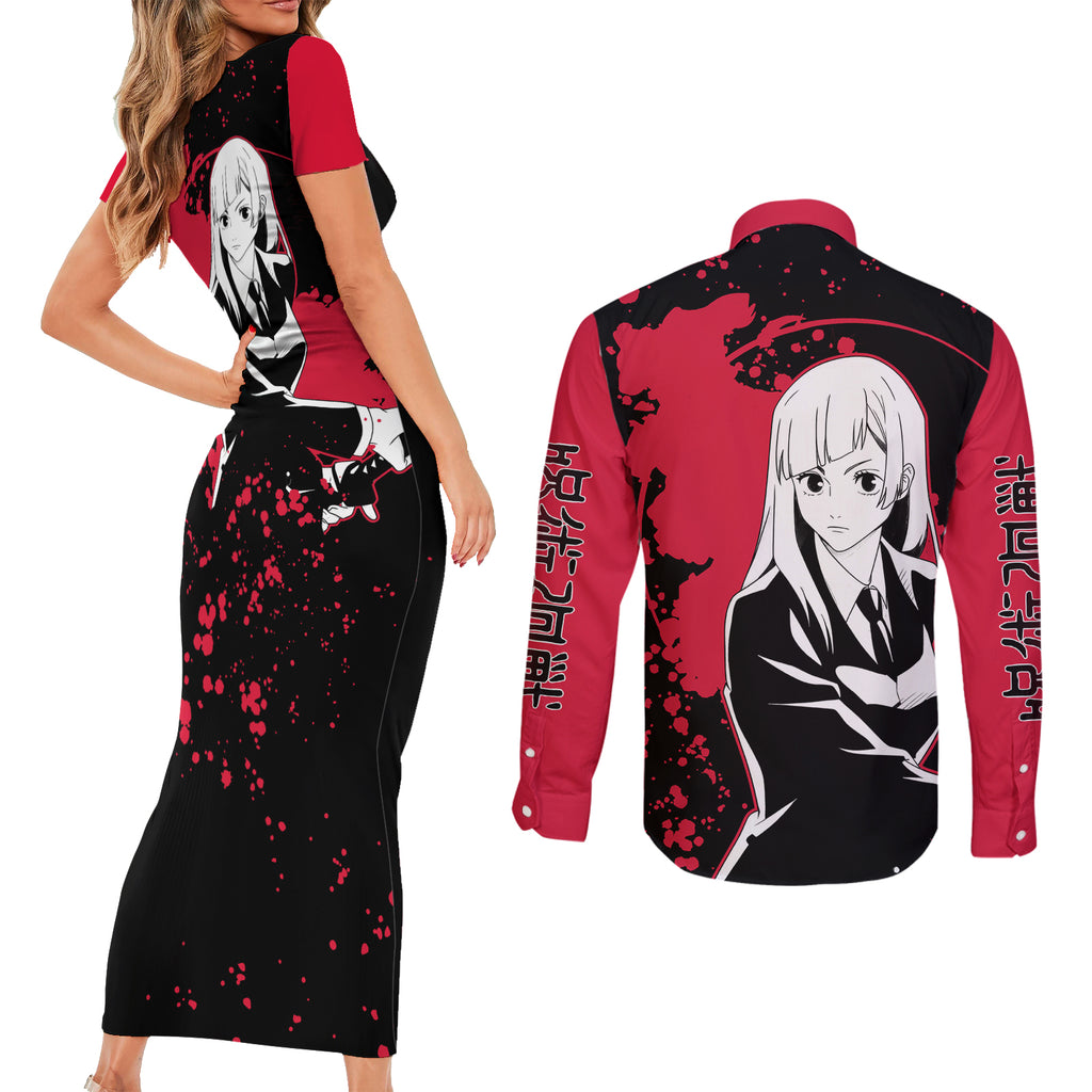 Kasumi Miwa Jujutsu Kaisen Couples Matching Short Sleeve Bodycon Dress and Long Sleeve Button Shirt Manga Style Art