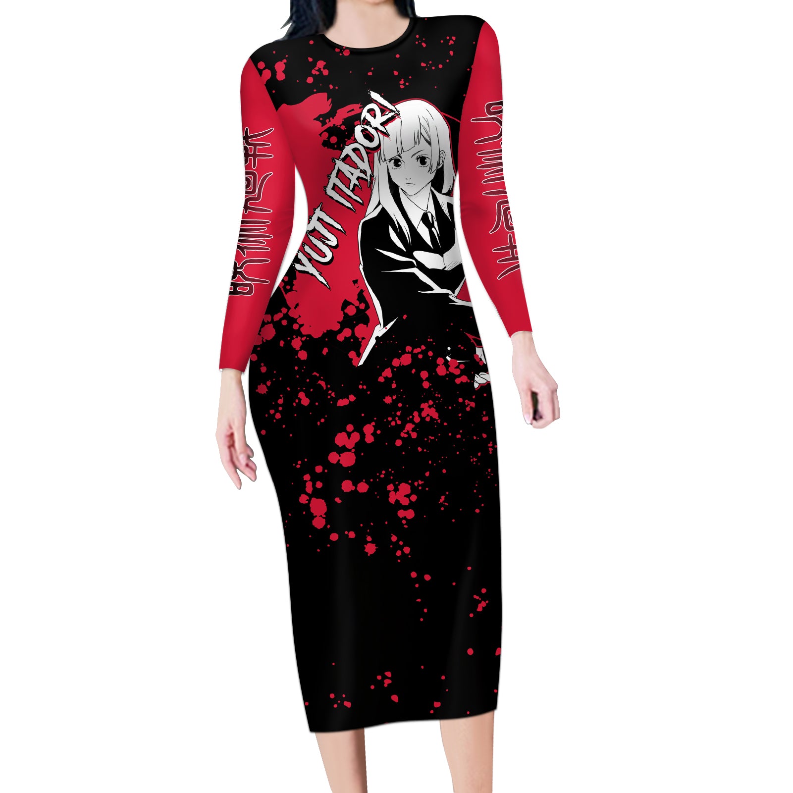 Kasumi Miwa Jujutsu Kaisen Long Sleeve Bodycon Dress Manga Style Art