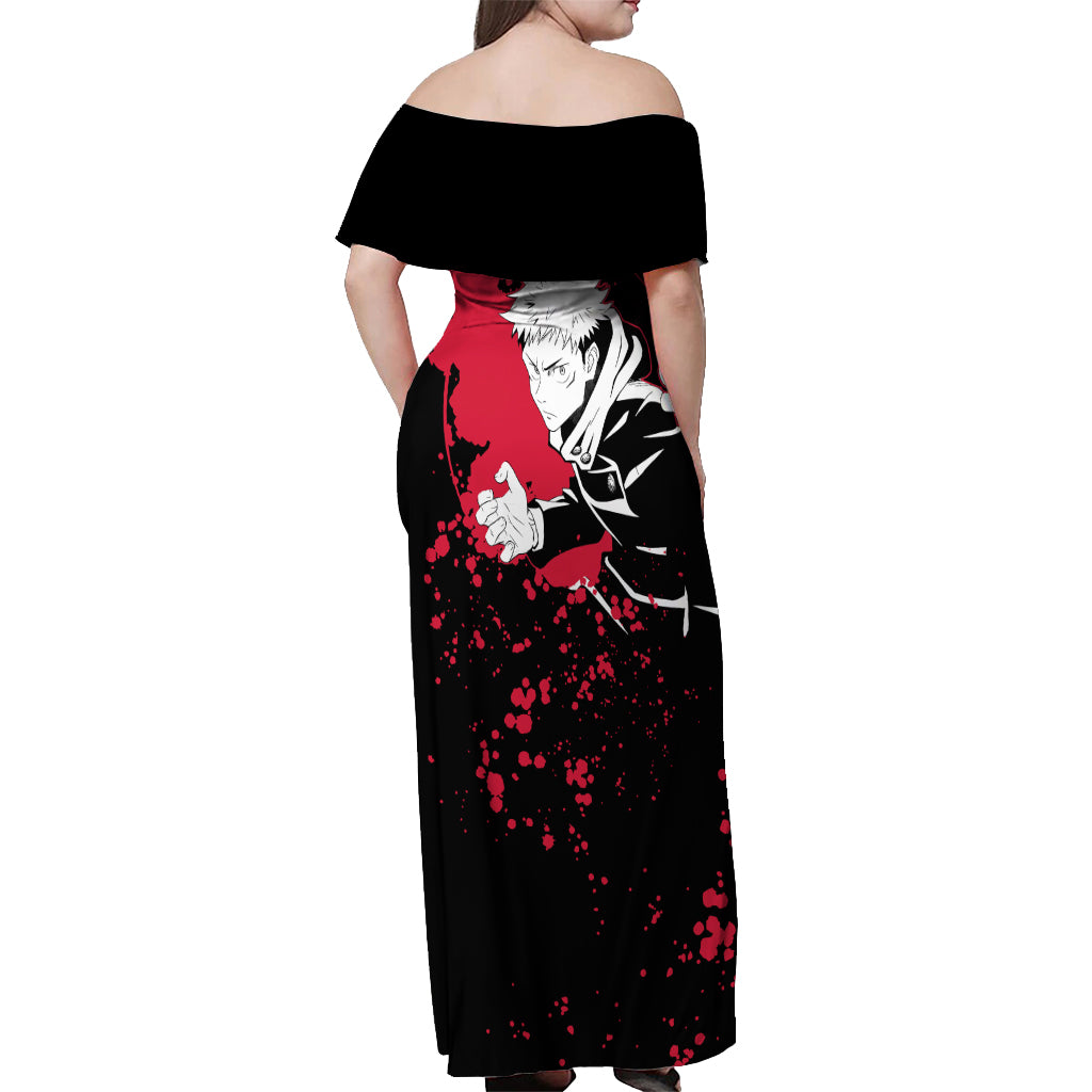 Yuji Itadori Jujutsu Kaisen Off Shoulder Maxi Dress Manga Style Art