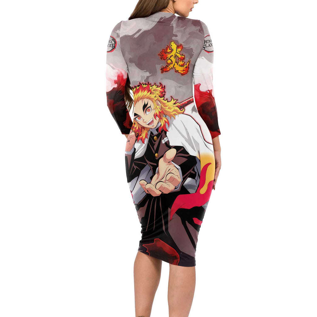 Rengoku Kyoujurou - Demon Slayer Long Sleeve Bodycon Dress Anime Style