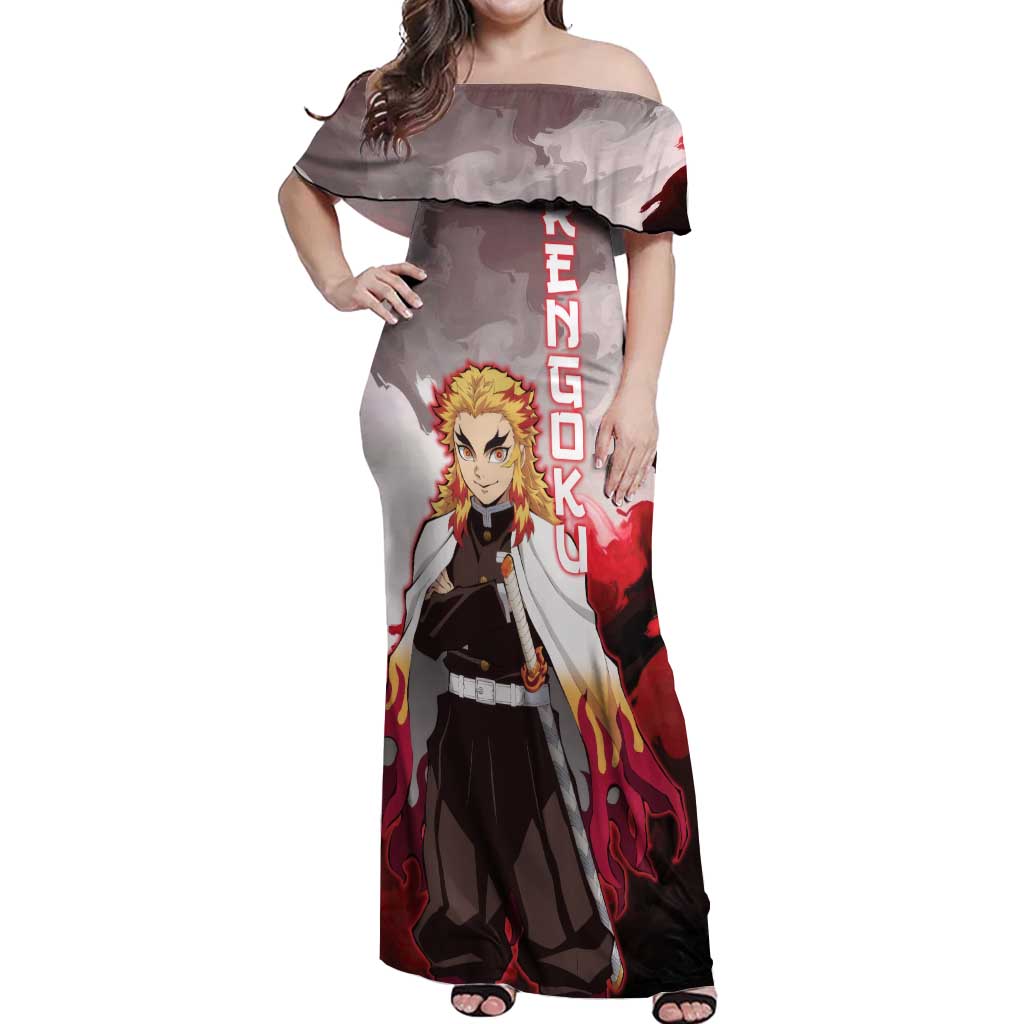 Rengoku Kyoujurou - Demon Slayer Off Shoulder Maxi Dress Anime Style
