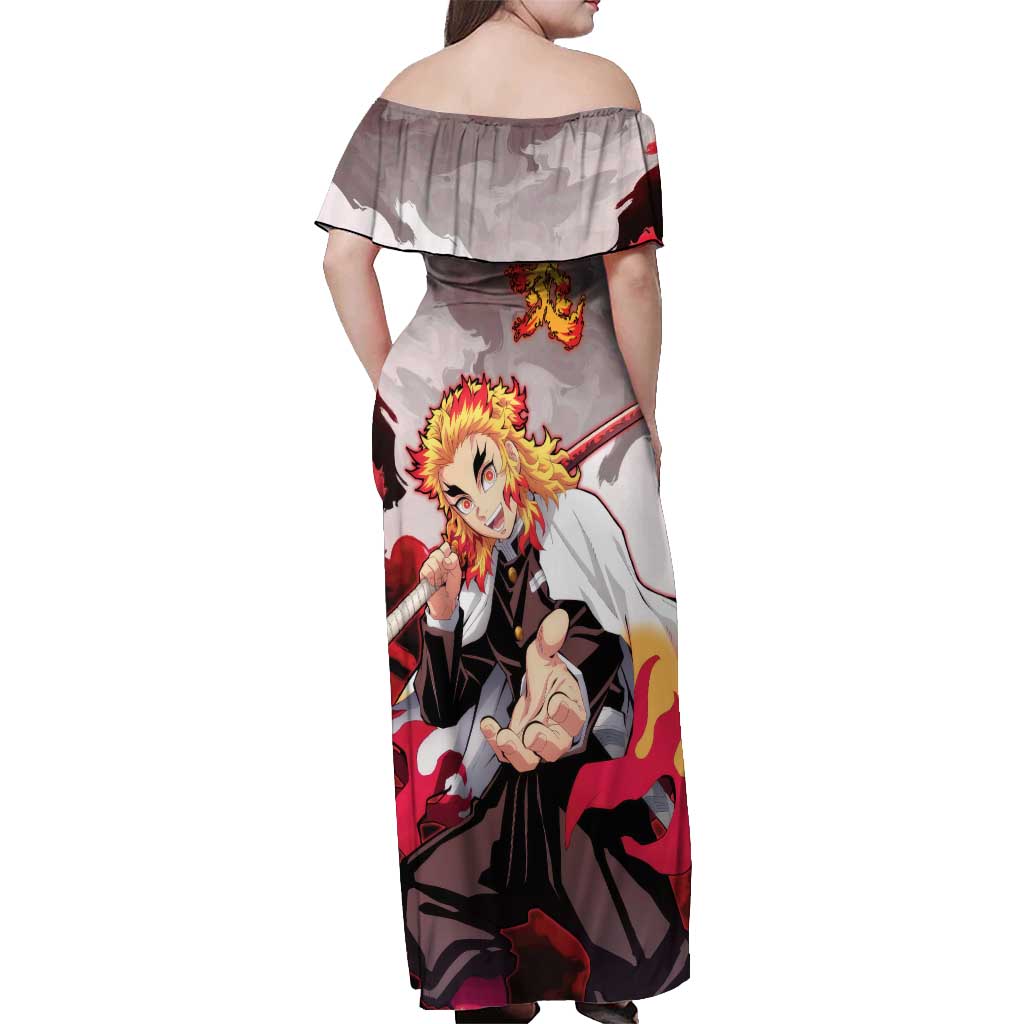Rengoku Kyoujurou - Demon Slayer Off Shoulder Maxi Dress Anime Style