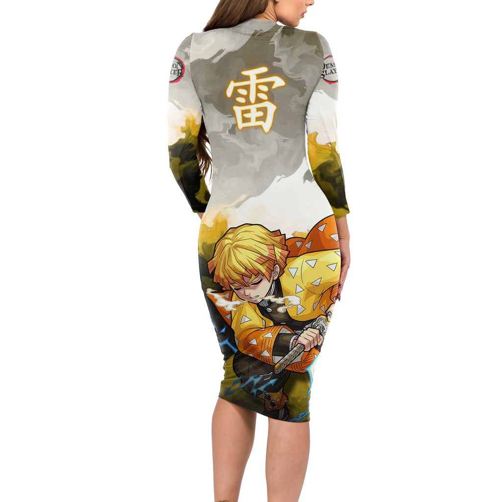 Zenitsu Agatsuma - Demon Slayer Long Sleeve Bodycon Dress Anime Style