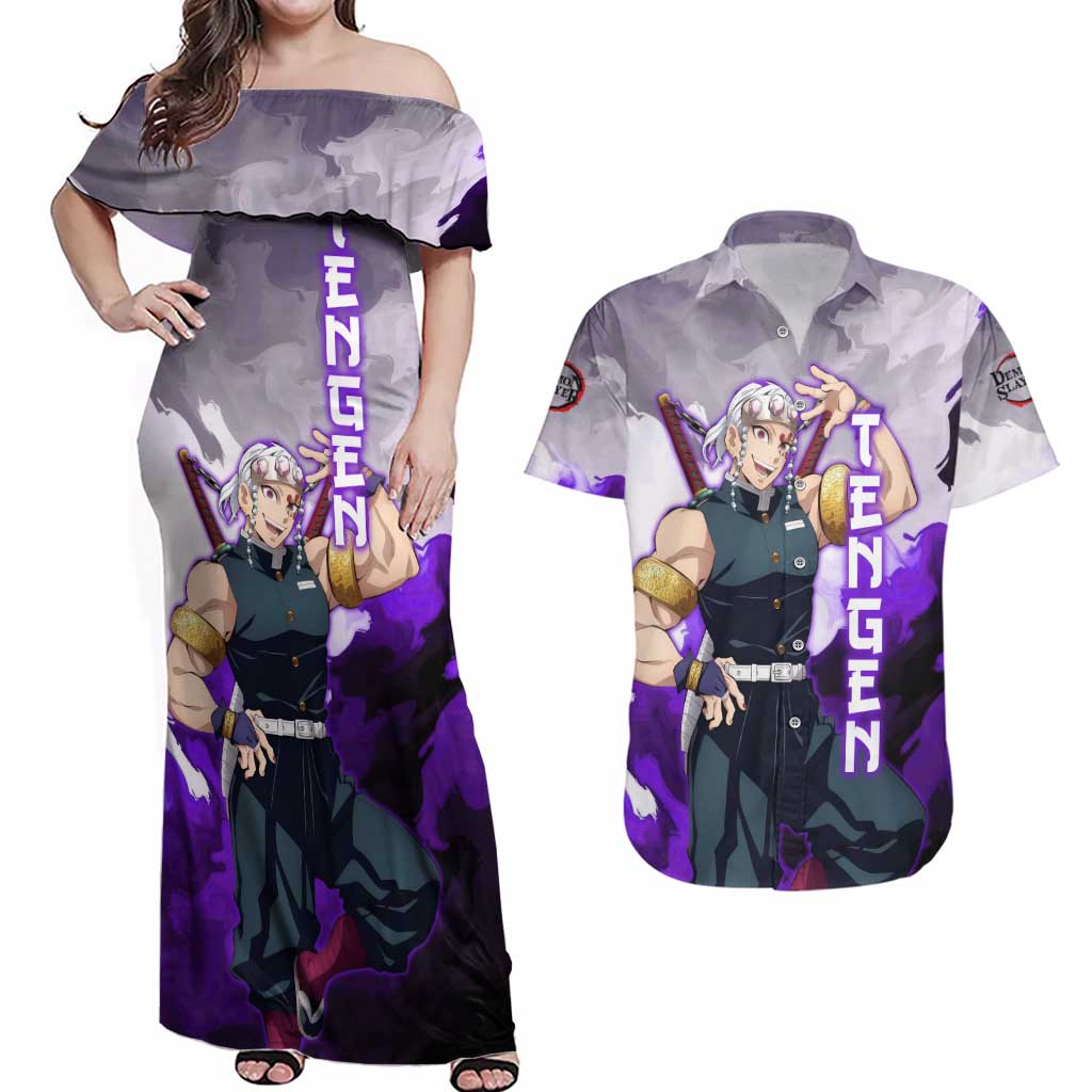 Tengen Uzui - Demon Slayer Couples Matching Off Shoulder Maxi Dress and Hawaiian Shirt Anime Style