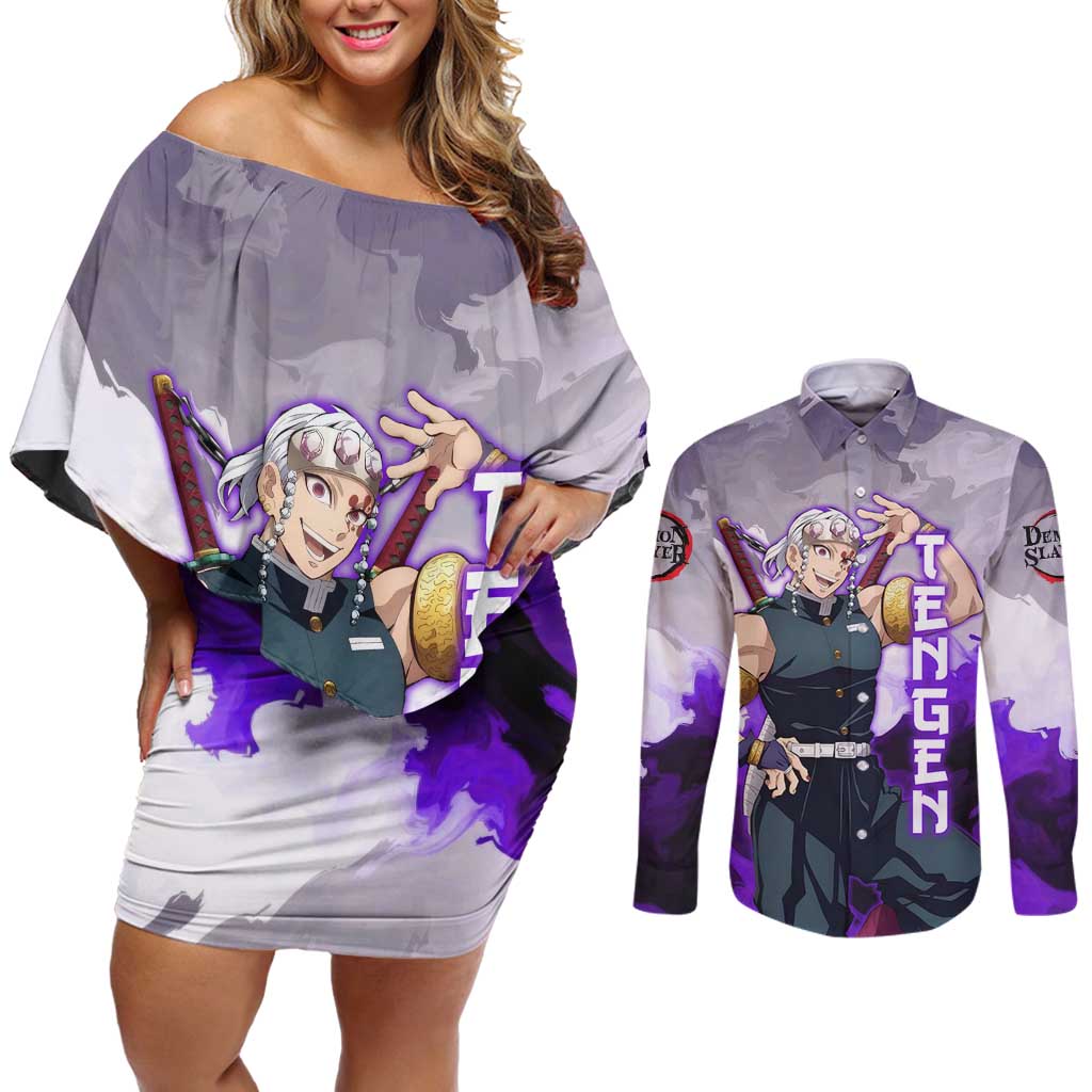 Tengen Uzui - Demon Slayer Couples Matching Off Shoulder Short Dress and Long Sleeve Button Shirt Anime Style