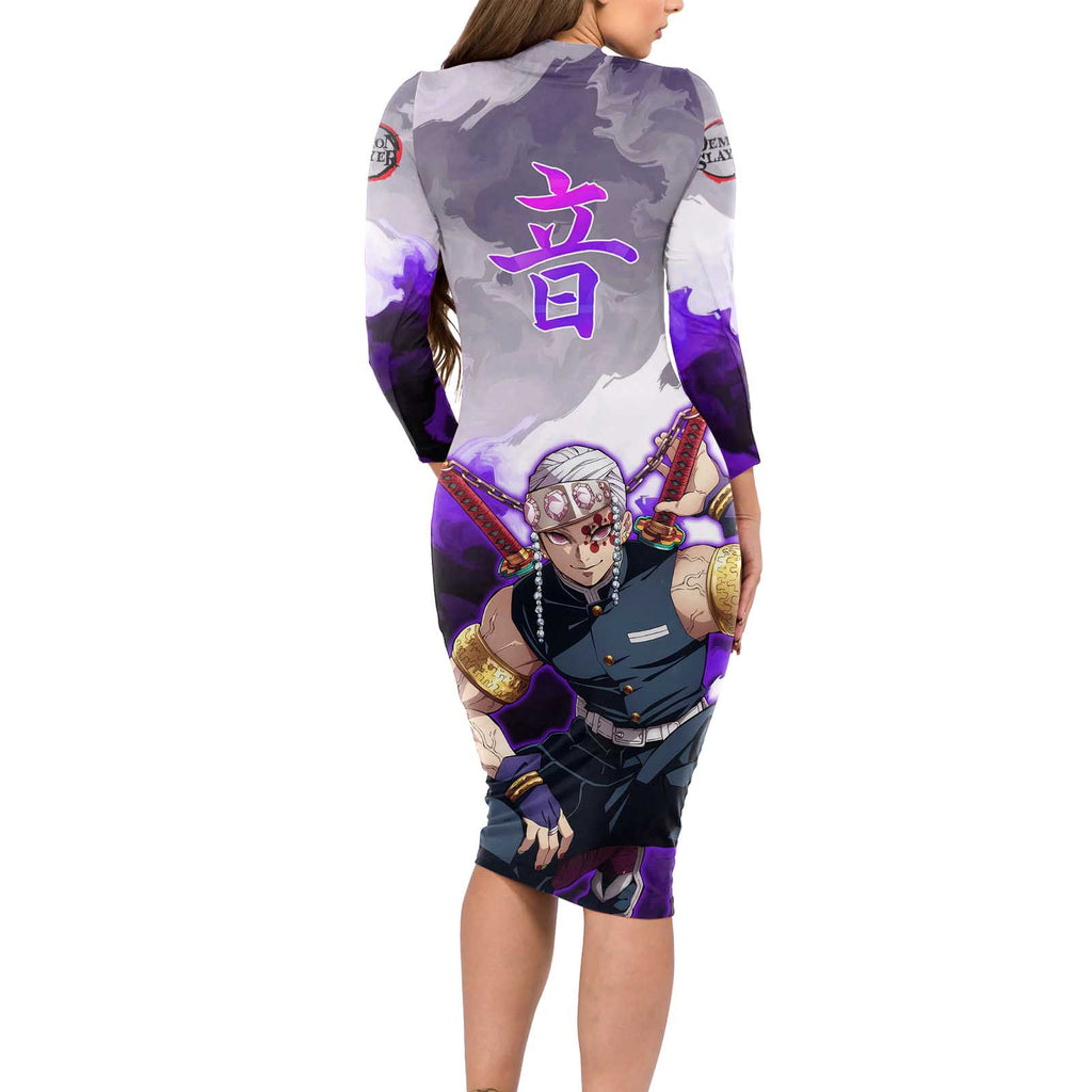 Tengen Uzui - Demon Slayer Long Sleeve Bodycon Dress Anime Style