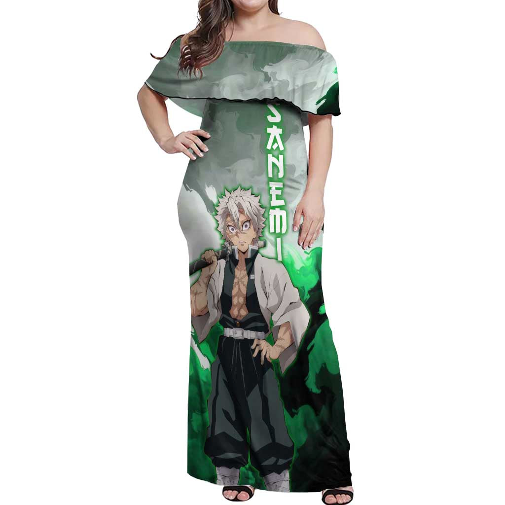 Sanemi Shinazugawa - Demon Slayer Off Shoulder Maxi Dress Anime Style