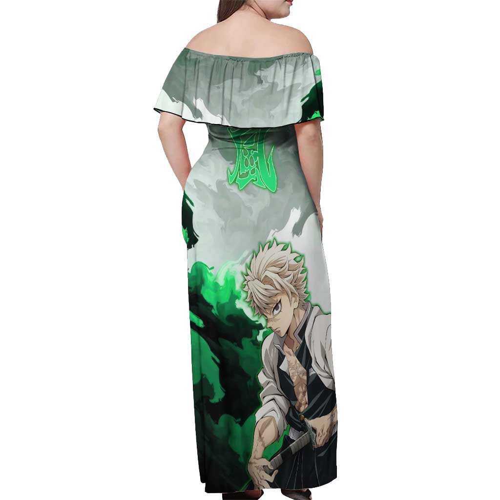 Sanemi Shinazugawa - Demon Slayer Off Shoulder Maxi Dress Anime Style