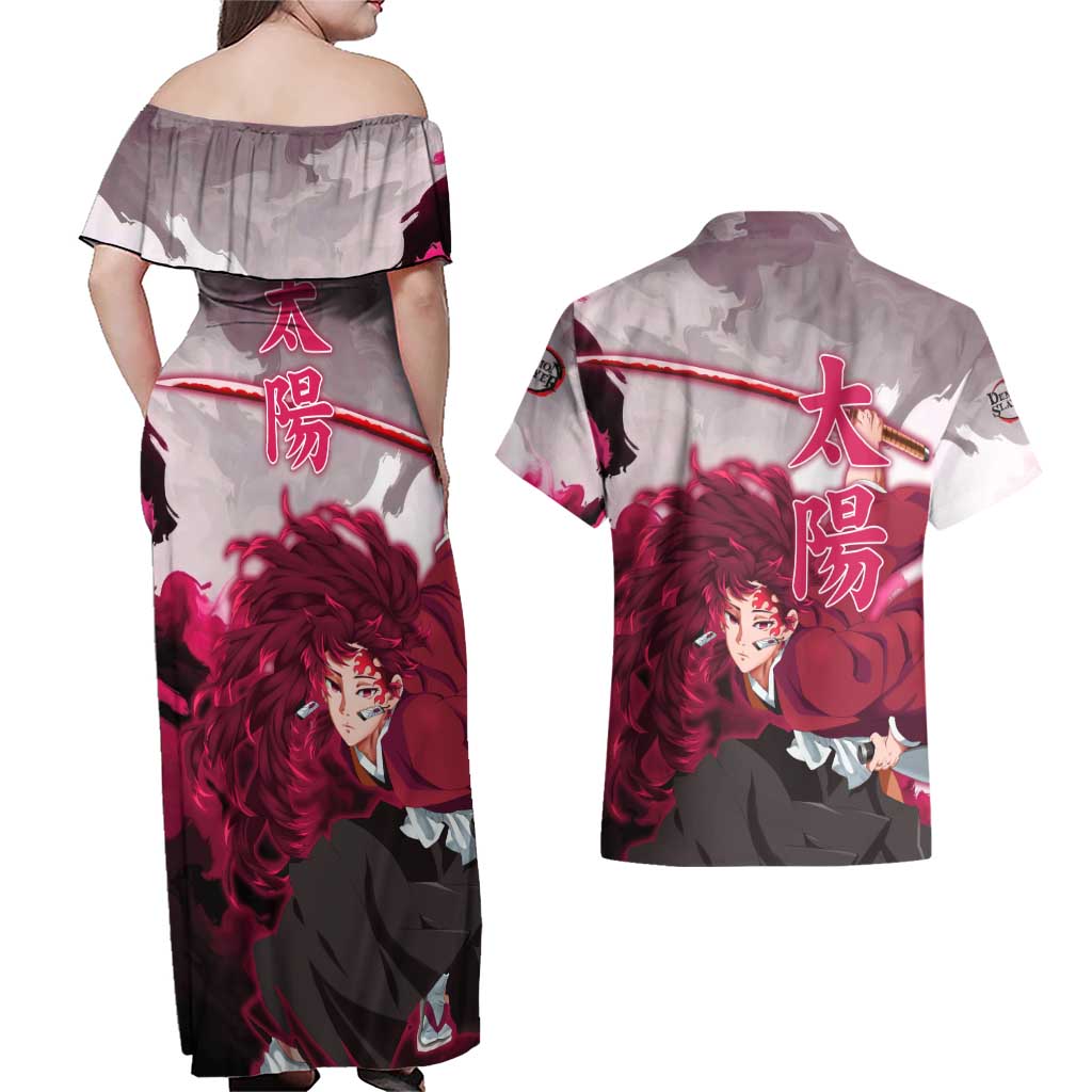 Tsugikuni Yoriichi - Demon Slayer Couples Matching Off Shoulder Maxi Dress and Hawaiian Shirt Anime Style